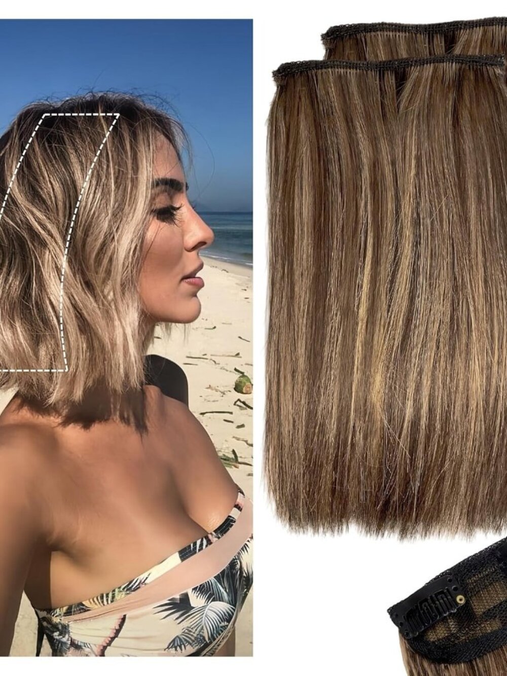 2-Pc 6" Clip-In Real Human Hair Extensions - Medium Brown & Honey Blonde